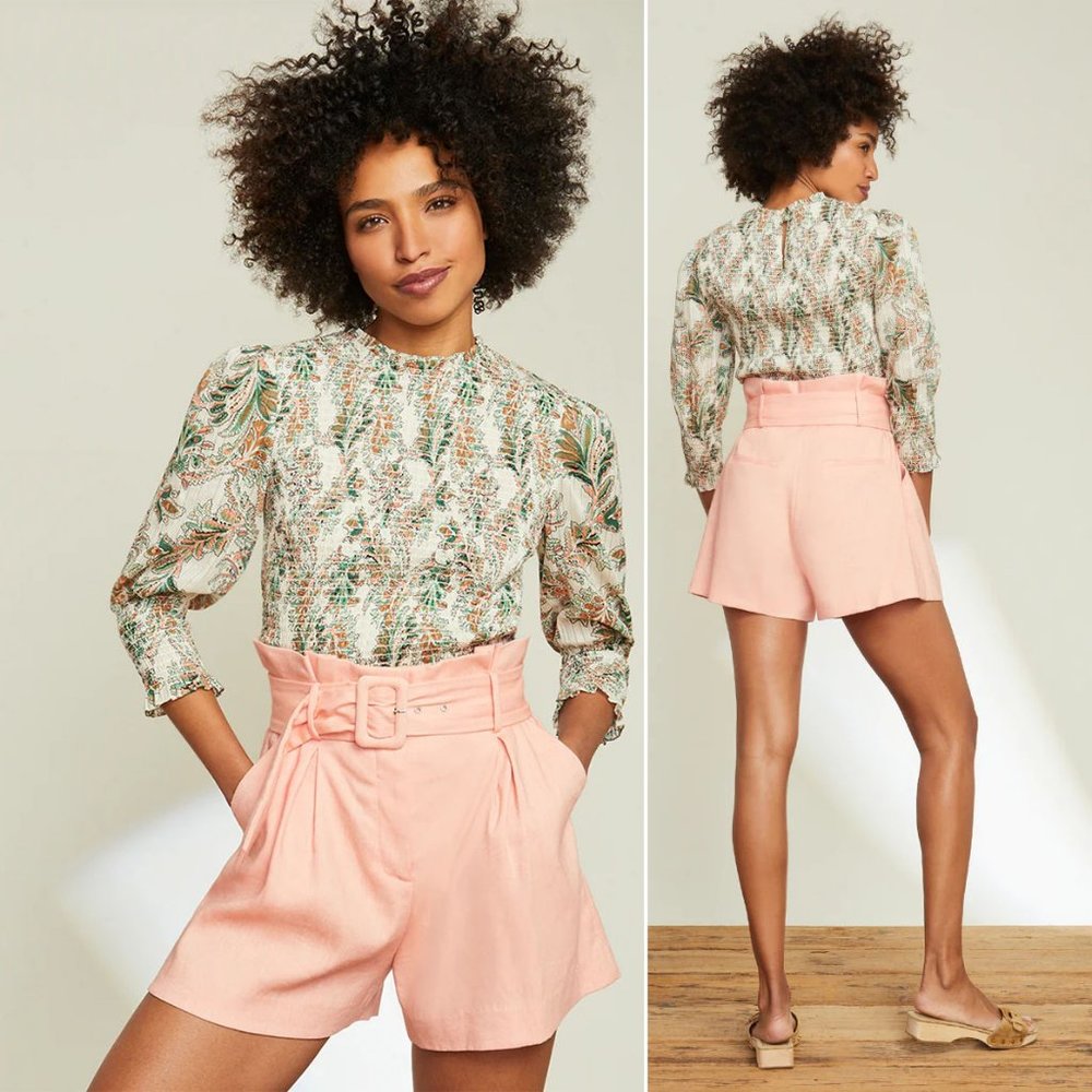 VERONICA BEARD Belted Paperbag SHORTS Size 8 Coral Linen Blend